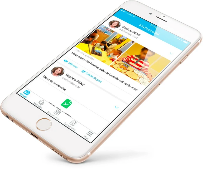 Application Kidizz sur smartphone — fil d'actualité de la crèche